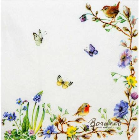 Serwetka decoupage firmy  VILLEROY&BOCH ptaszki i polne kwiatki 25x25cm